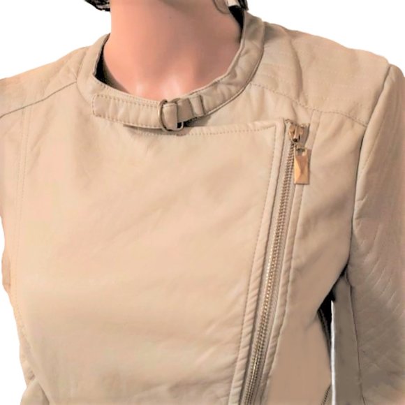 LAURA LANE BEIGE FAUX LEATHER ZIP JACKET WITH ZIP FRONT POCKETS SIZE L NWT - Picture 2 of 13